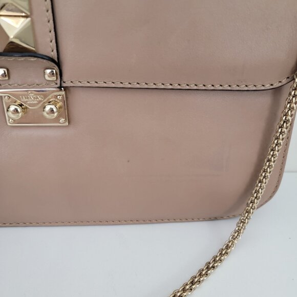 Valentino Vitello Large Glam Lock Rockstud Flap Bag Poudre - Picture 3 of 15